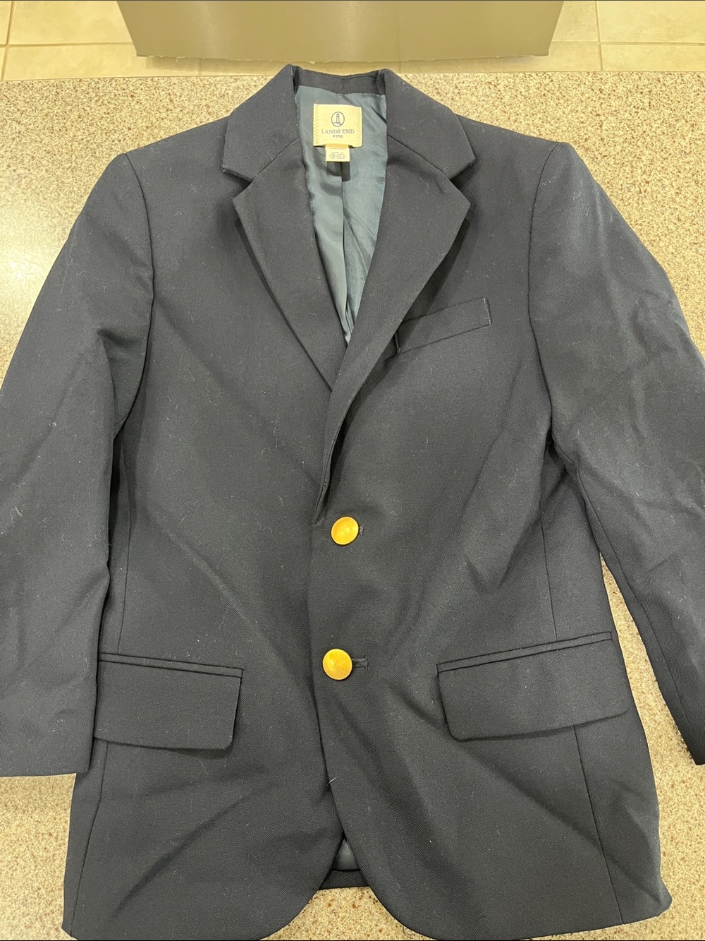 Lands’ End Boys Size 7 Navy Blue Blazer Sport Coat Gold Buttons Preppy Versatile